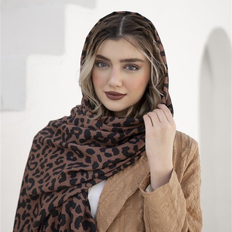 مازاد-کد 351 شال ساده Chocolate Leopard mix colors