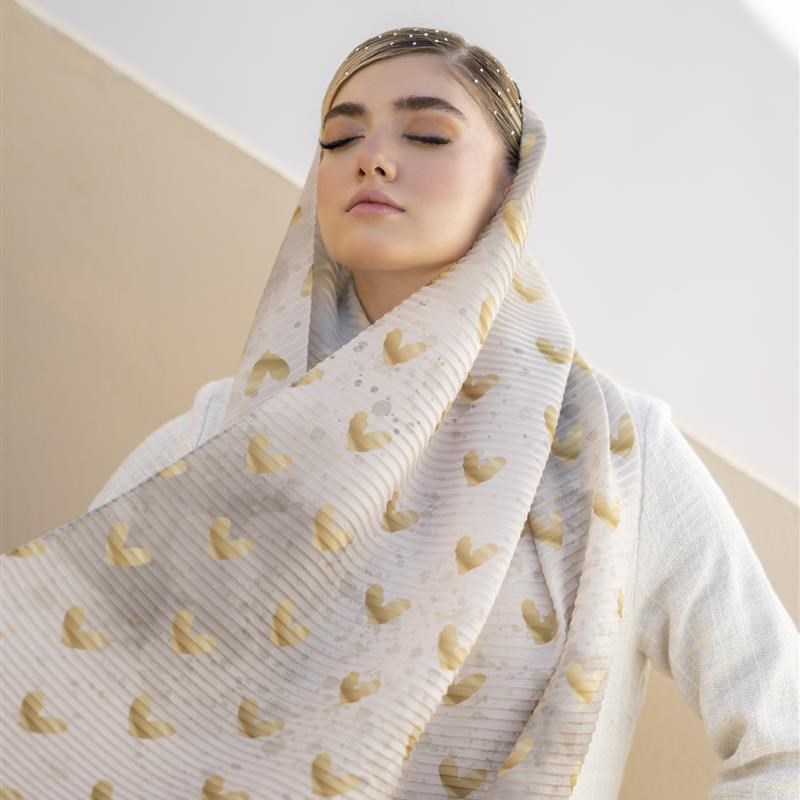 کد 315 شال پلیسه آکاردئونی Glittery Multi Heart Pale taupe