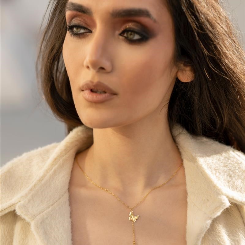 گردنبند پروانه آویز بلند مروارید گلدن mix colors