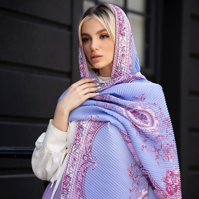 شال پلیسه Motif rose bleu mix colors