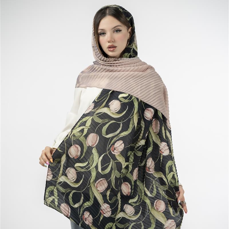 شال پلیسه 937-Tulipe noire, ombre, rose crayeux mix colors