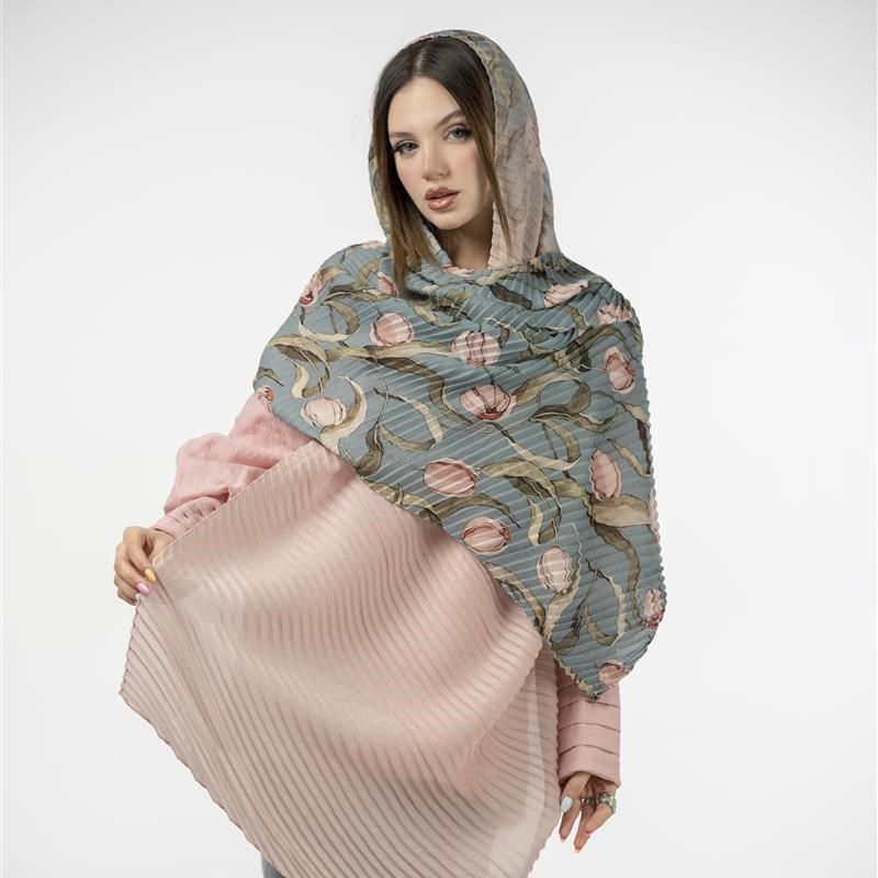 شال پلیسه 935-Tulipes ombrées rose menthe mix colors