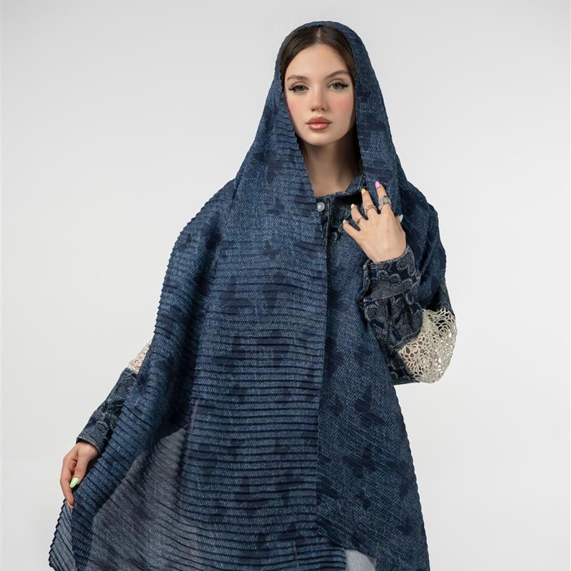 کد967-شال پلیسه Papillons en denim foncé mix colors