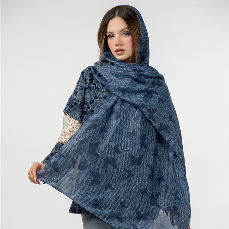 کد 966-شال ساده Papillons en denim foncé mix colors