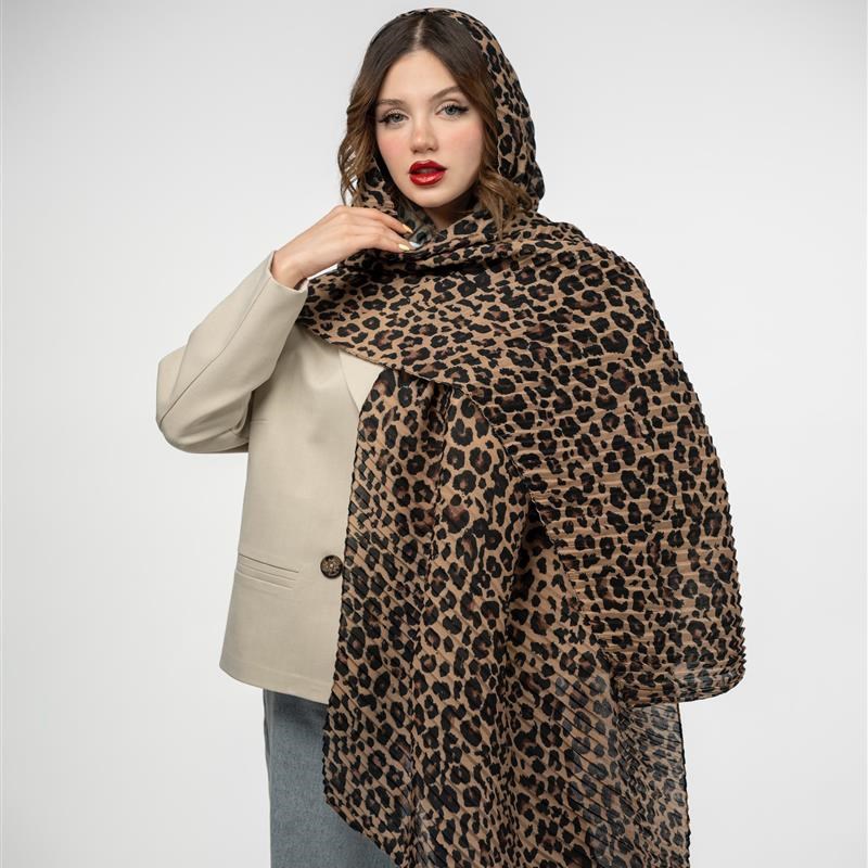 کد 903-شال پلیسه Léopard marron crème mix colors