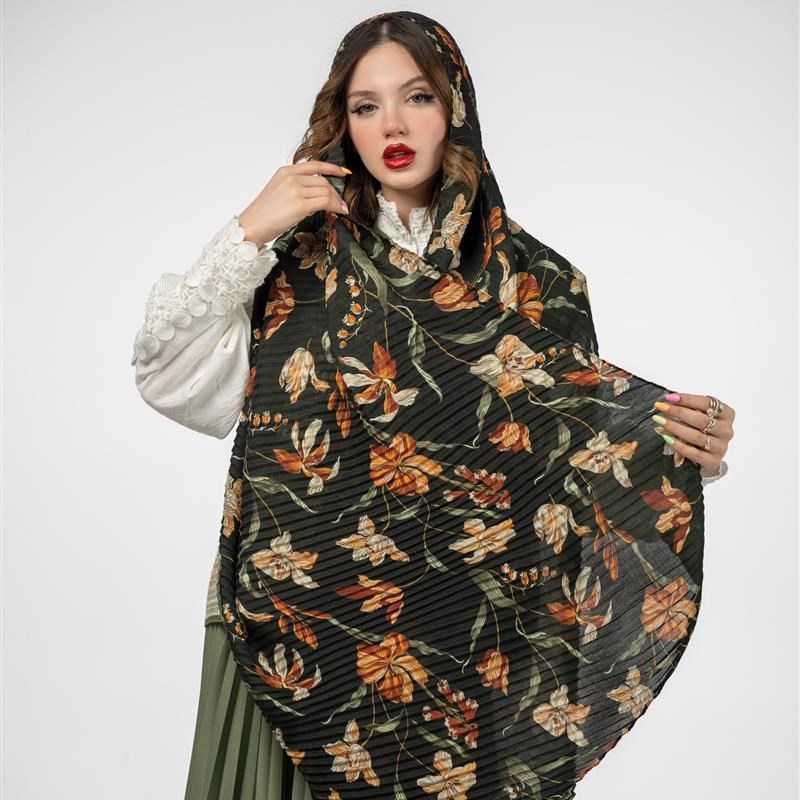 کد 925-شال پلیسه Boues de marais oranges mix colors