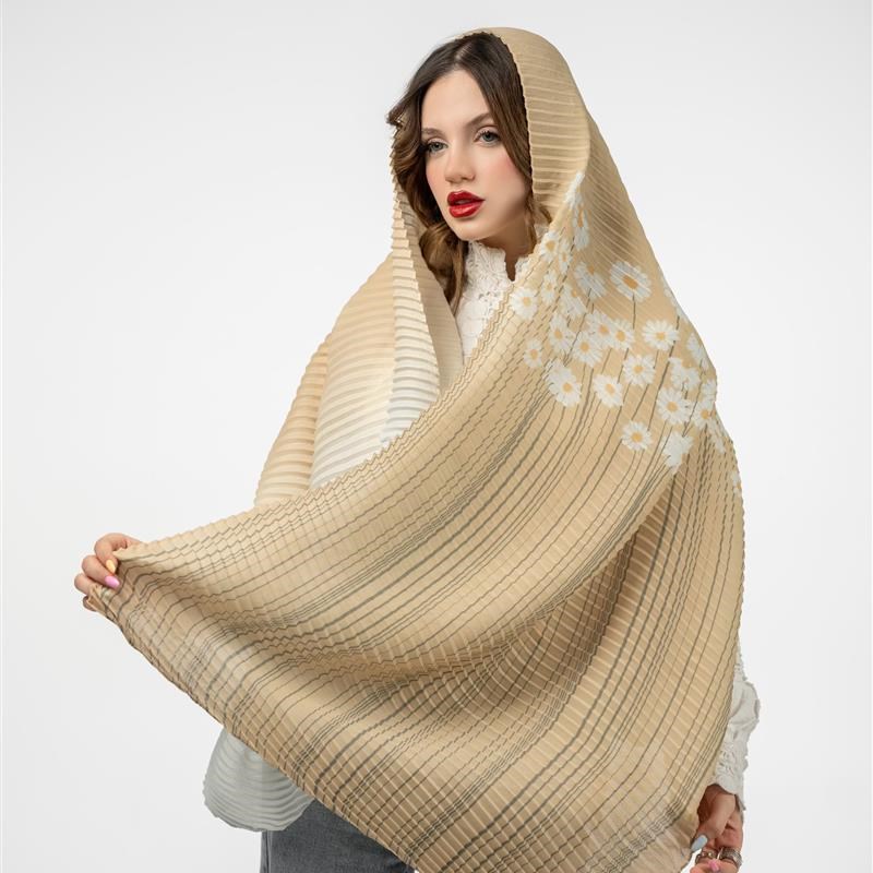 کد 971-شال پلیسه Gerbera blanc étiré mix colors