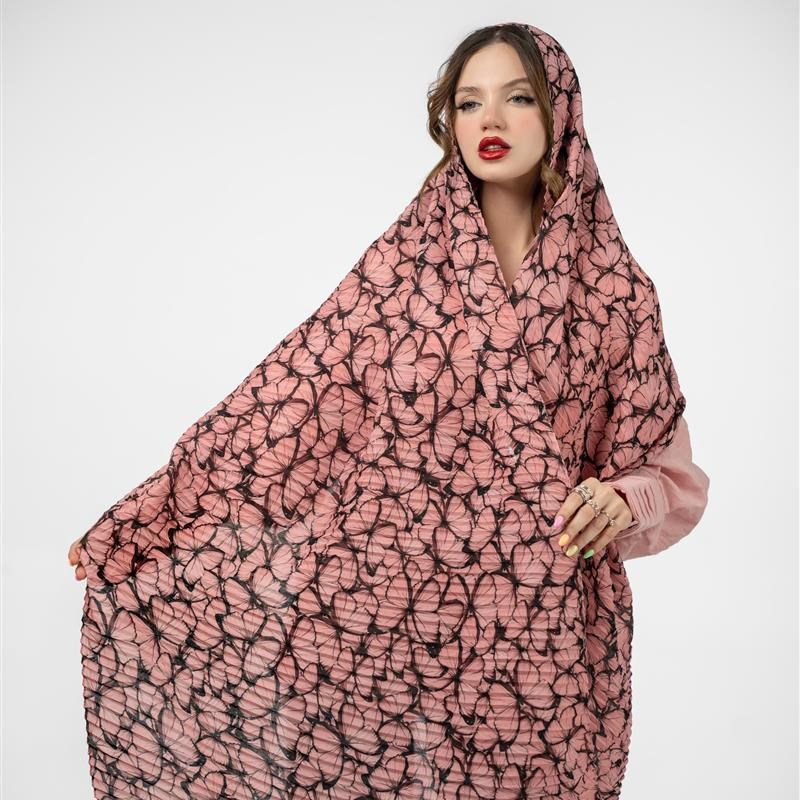 کد 965-شال پلیسه Papillon uni rose mix colors