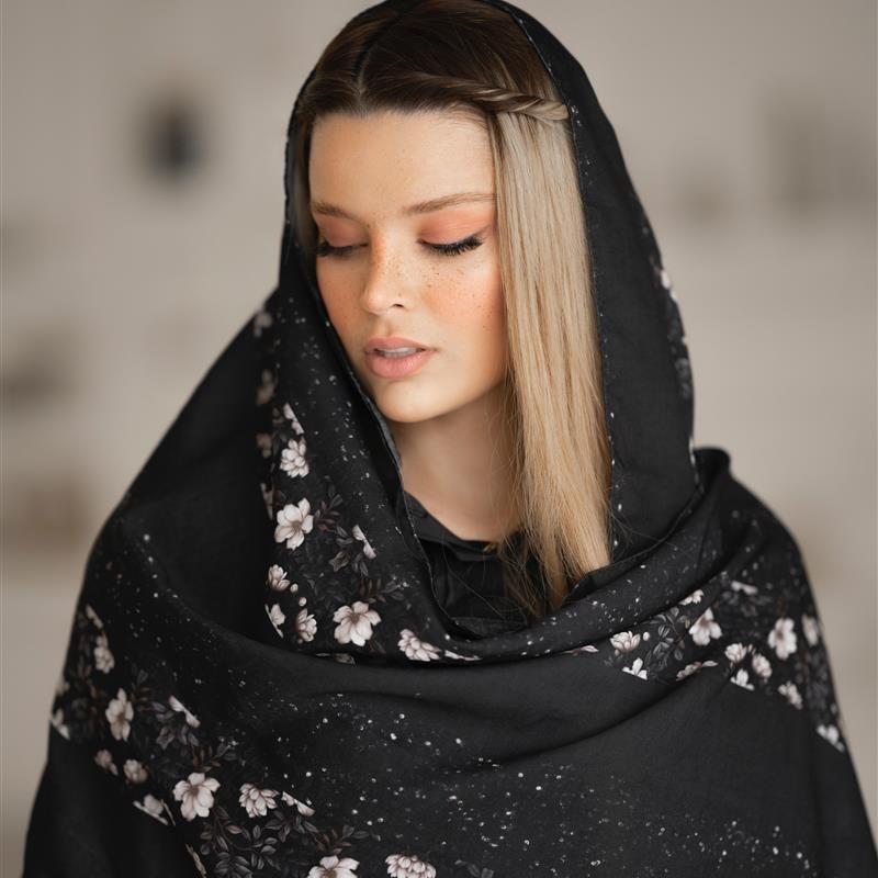 کد 781 شال ساده BLACK pivoine blanche mix colors