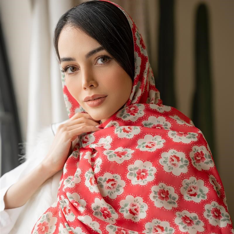 اوتلتی جدید-کد 805 شال ساده Flower Pentagon قرمز mix colors
