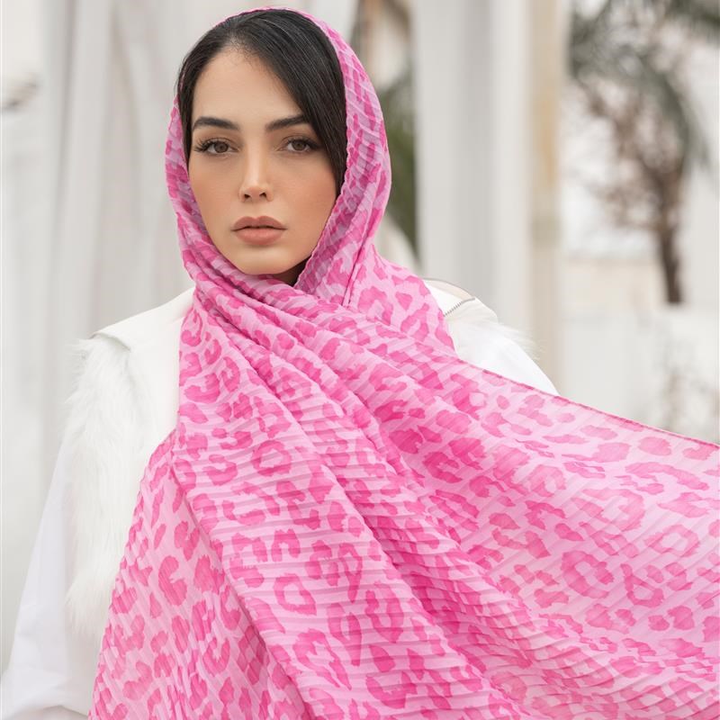 کد 798 شال پلیسه آکاردئونی Pink Leopard mix colors