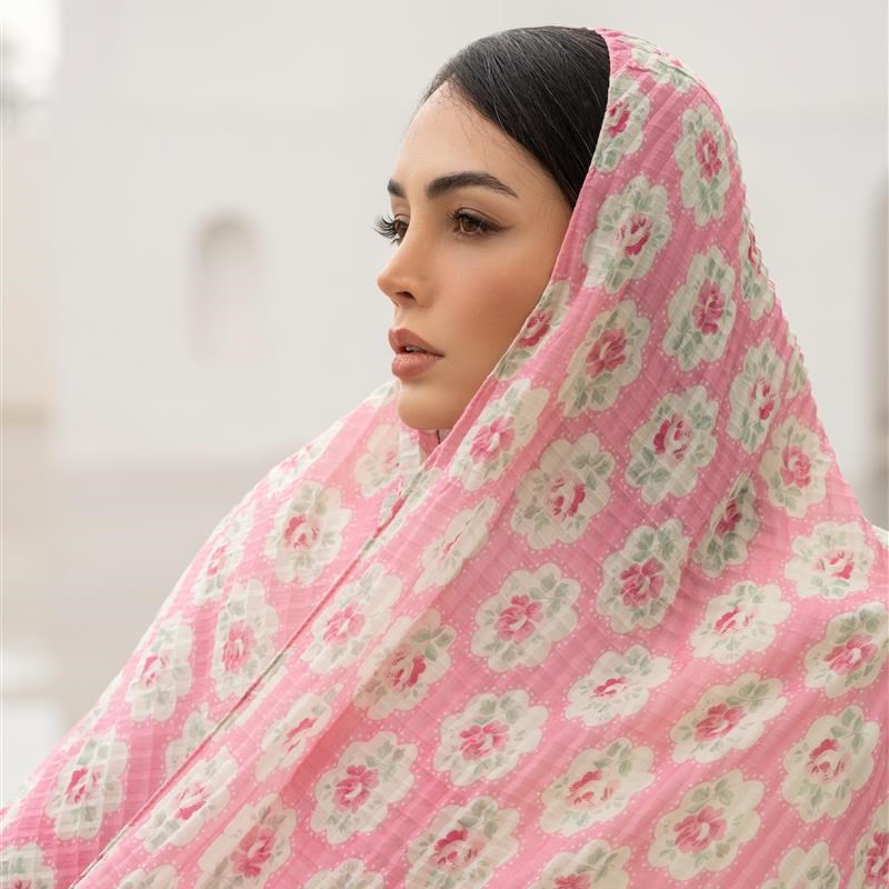 اوتلتی جدید-کد 796 شال پلیسه مربعی  صورتی Pentago mix colors