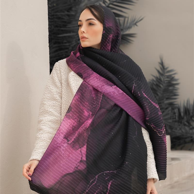 کد 827 شال پلیسه آکاردئونی Stonish Burgundy mix colors