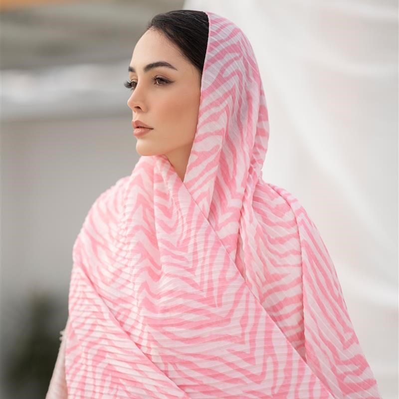 کد 829 شال پلیسه آکاردئونی Pinkish Zebra mix colors